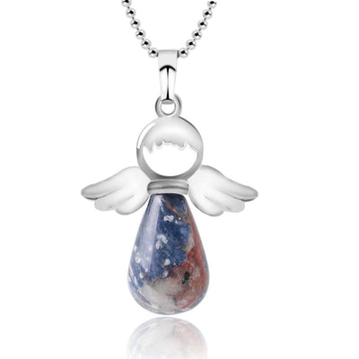 Natural Crystal Luck Necklace with Angel Wings Pendant