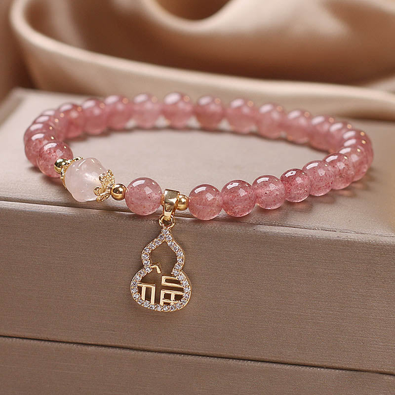Bracelet d'énergie positive en quartz fraise avec breloque Fu