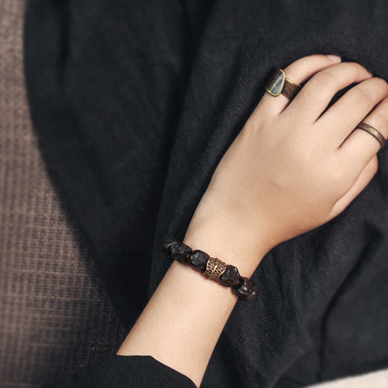 Bracelet couple en bois d'ébène et cuivre pour la paix et l'équilibre