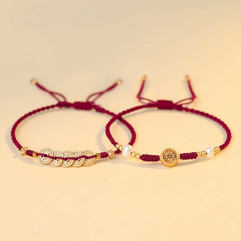 Copper Coin Red String Bracelet for Luck & Protection