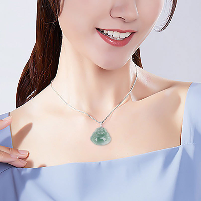 Collier en jade avec pendentif Bouddha rieur | Protection et calme