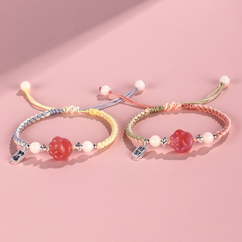 Bracelet en corde tressée positive avec caractère Fu en agate Yanyuan