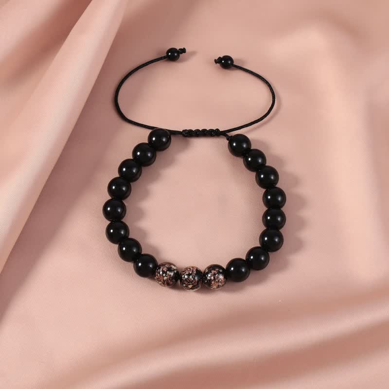 Bracelet de force en obsidienne noire de 10 mm avec pierre lumineuse