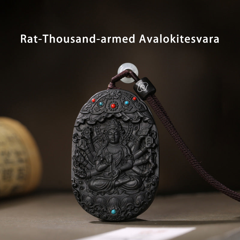 Chinese Zodiac Agarwood Necklace with Om Mani Padme Hum Pendant