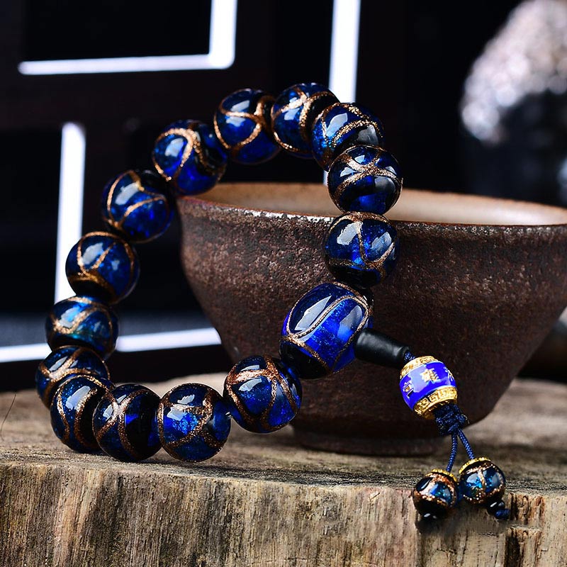 Bracelet de guérison tibétain en agate veine de dragon 14 mm