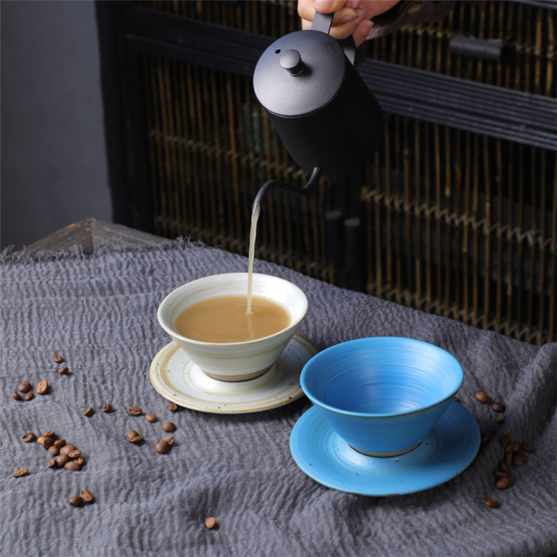 Ceramic Planet Design Coffee Mug with Saucer - Rough Pottery