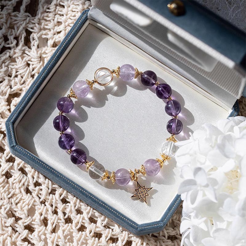 Bracelet à breloques étoile de guérison et de paix intérieure en améthyste de 10 mm