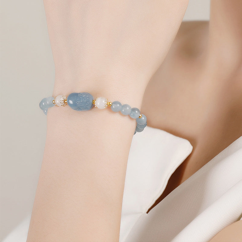6mm Pixiu Healing Bracelet with Aquamarine, Strawberry Quartz & Amethyst