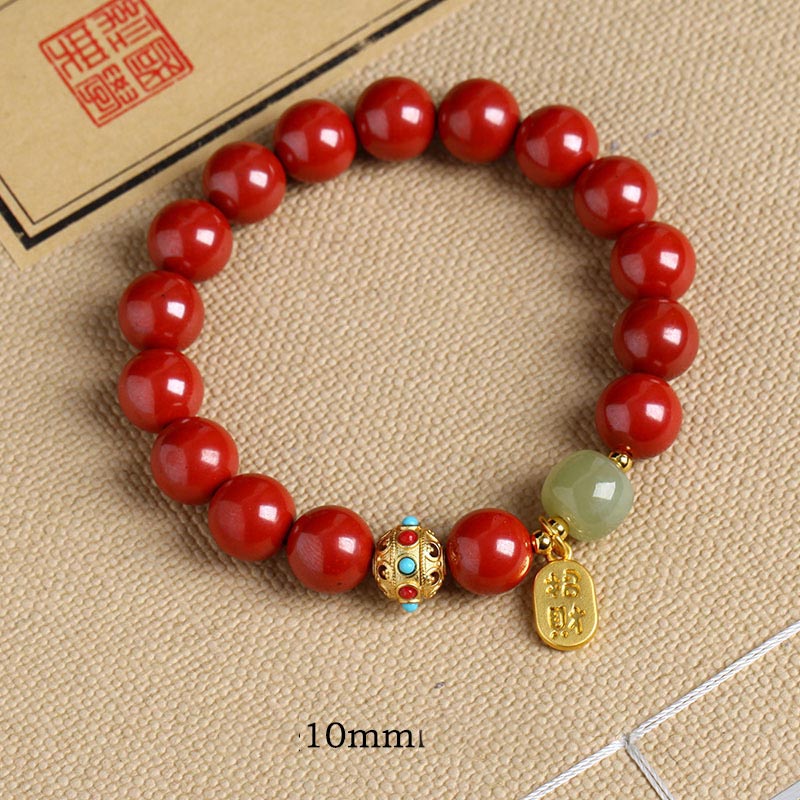 Bracelet à breloques unisexe en cinabre et aventurine verte 8 mm