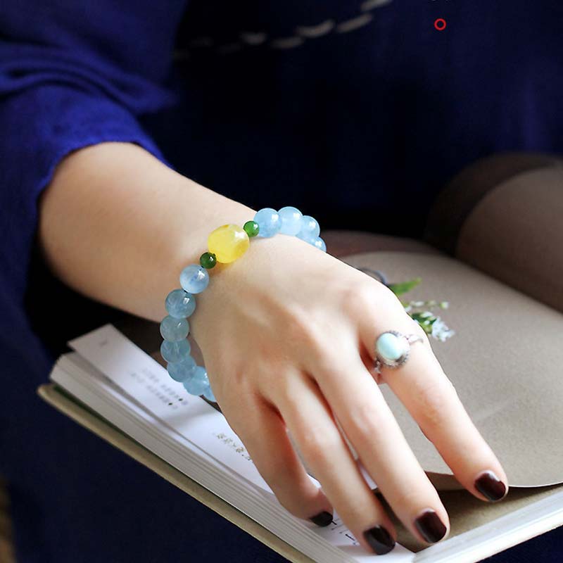 Bracelet de guérison sérénité en ambre aigue-marine naturelle 8 mm