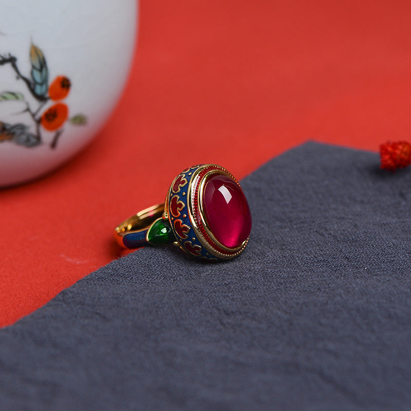 Bague courage réglable en argent et corindon rouge, bijou spirituel