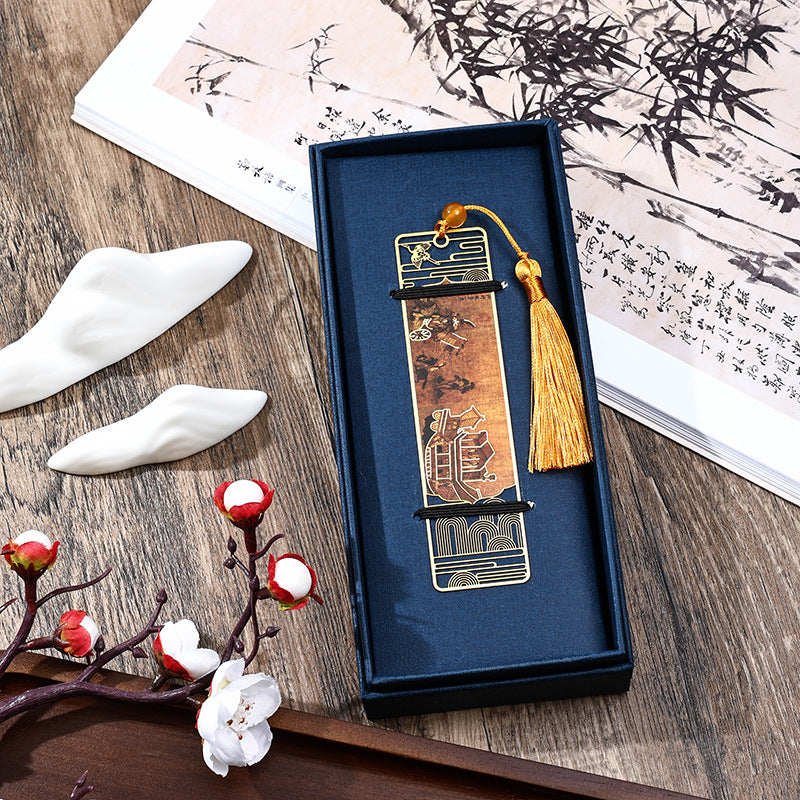 Marque-page en métal Panorama de rivières et de montagnes avec pompon