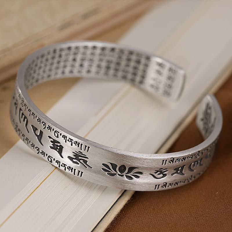 Om Mani Padme Hum Bracelet 999 Sterling Silver Lotus Wisdom
