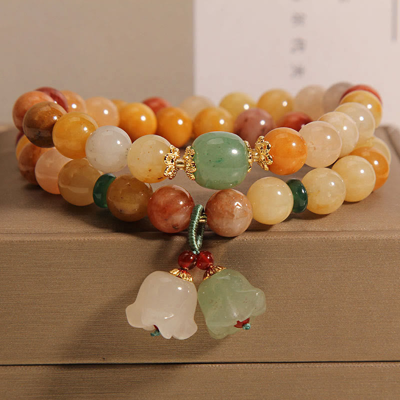 Bracelet porte-bonheur double couche en jade et soie dorée 8 mm