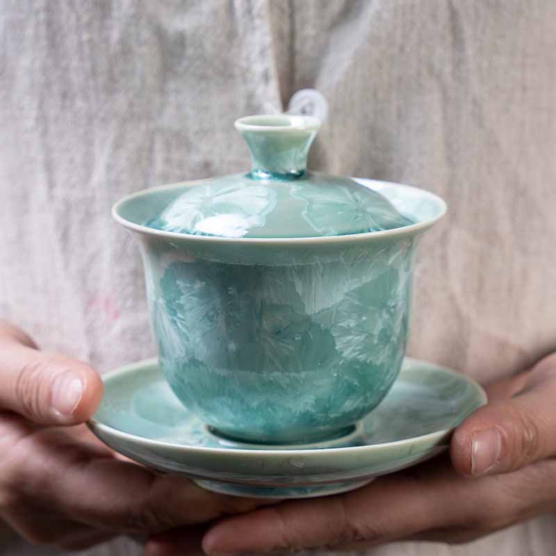 Tasse à thé traditionnelle en céramique Sancai Gaiwan 180 ml pour la méditation