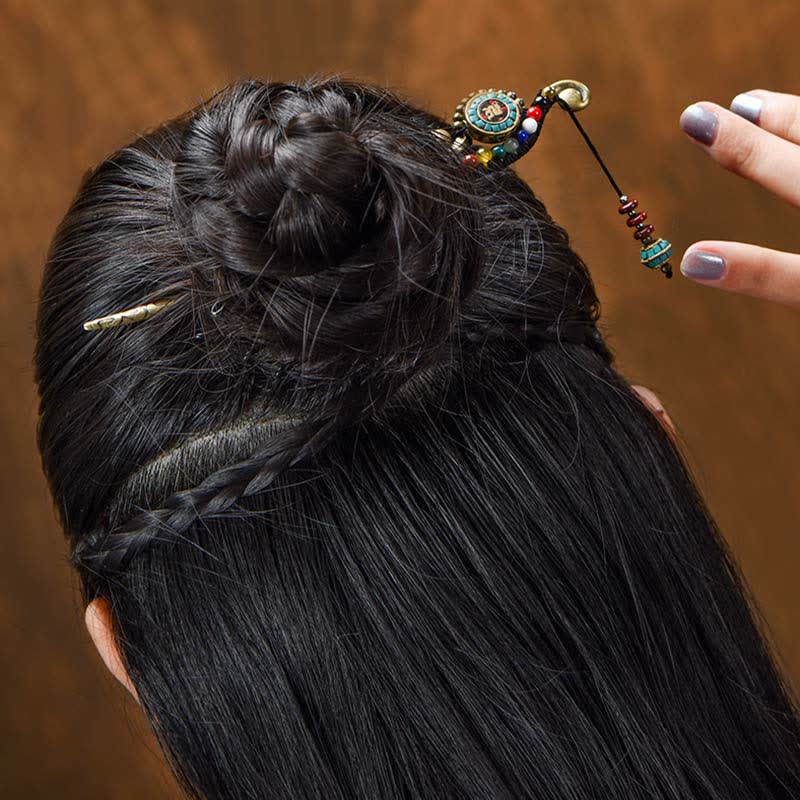 Épingle à cheveux décorative en agate turquoise tibétaine 16,2 cm