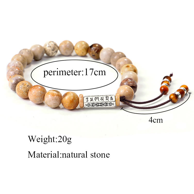 Bracelet de renforcement Om Mani Padme Hum en pierre patinée