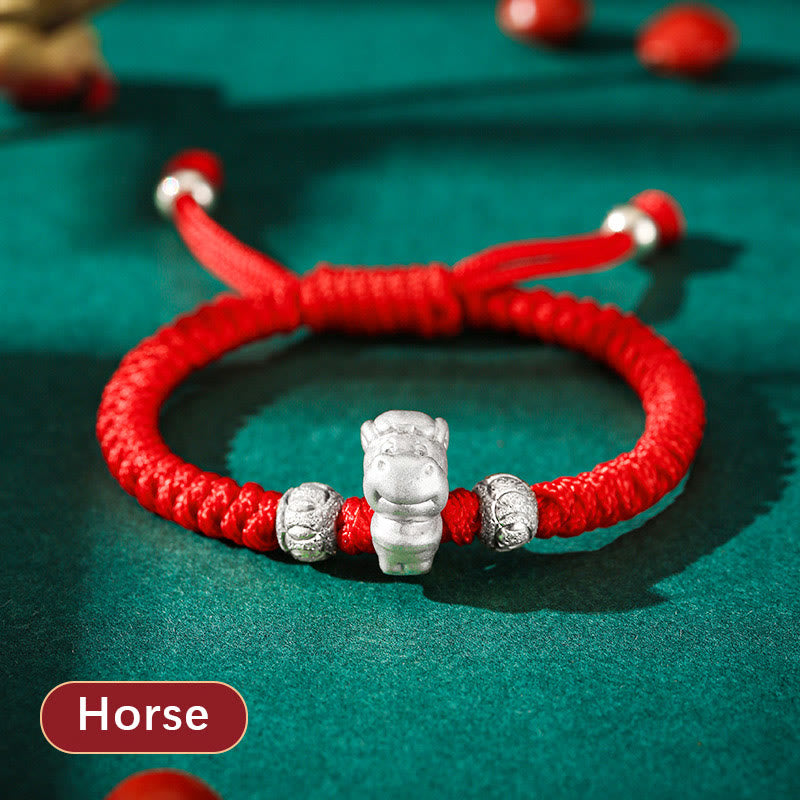 999 Sterling Silver Chinese Zodiac Kids Red Rope Luck Bracelet