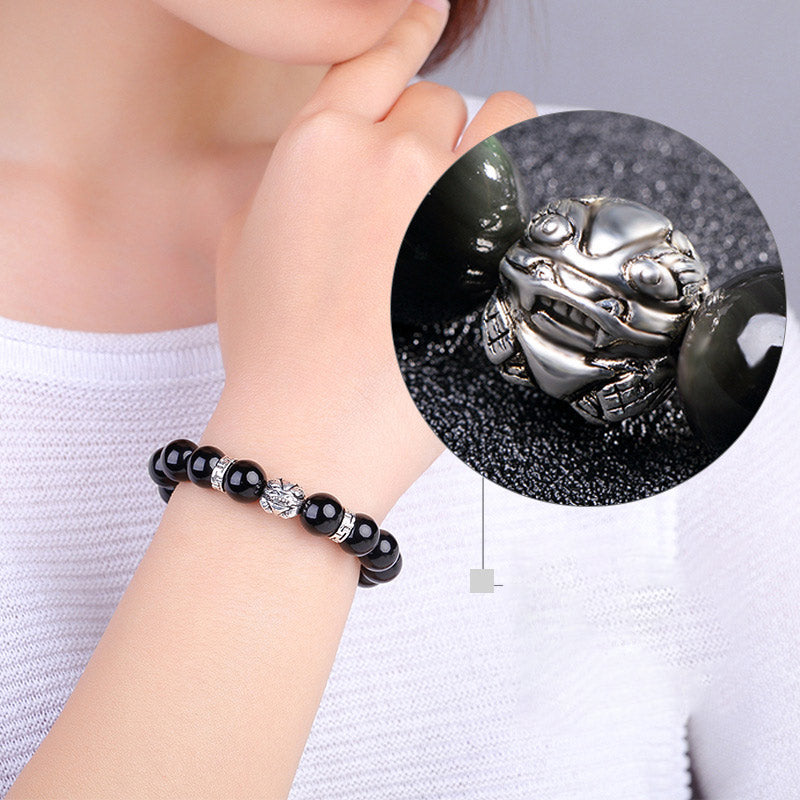 Bracelet Feng Shui Pi Xiu en obsidienne arc-en-ciel de 12 mm