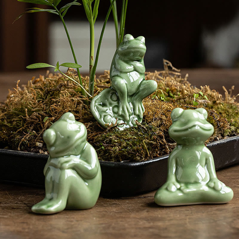 Mini Ceramic Meditation Frog Figurine for Luck & Wealth