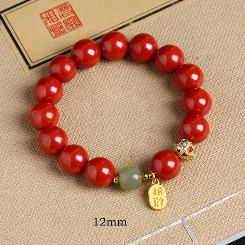 Bracelet à breloques unisexe en cinabre et aventurine verte 8 mm