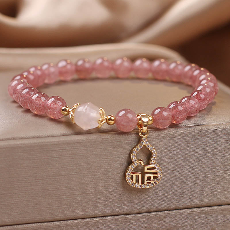 Bracelet d'énergie positive en quartz fraise avec breloque Fu