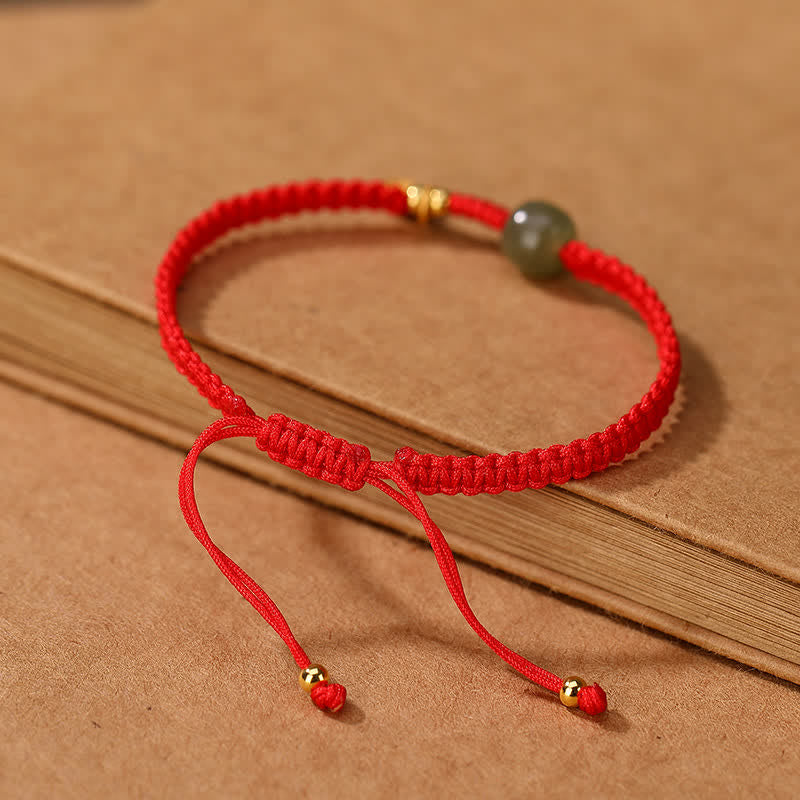 Bracelet réglable en jade Hetian rouge 7 x 8 mm