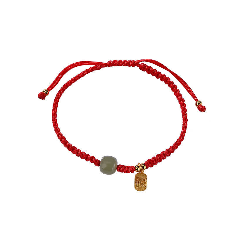 Bracelet réglable en jade Hetian rouge 7 x 8 mm