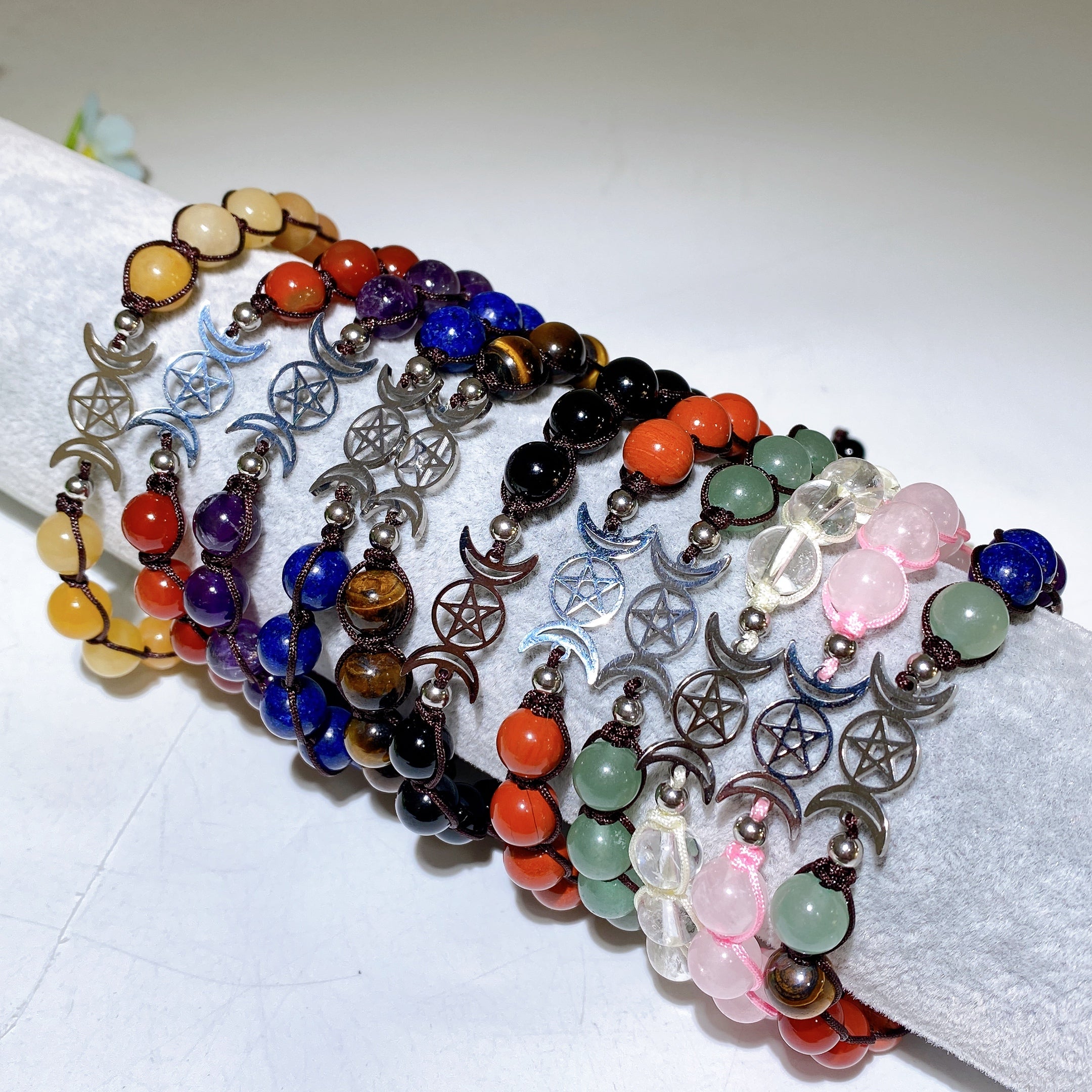 Bracelet spirituel réglable en cristaux mixtes de 8 mm