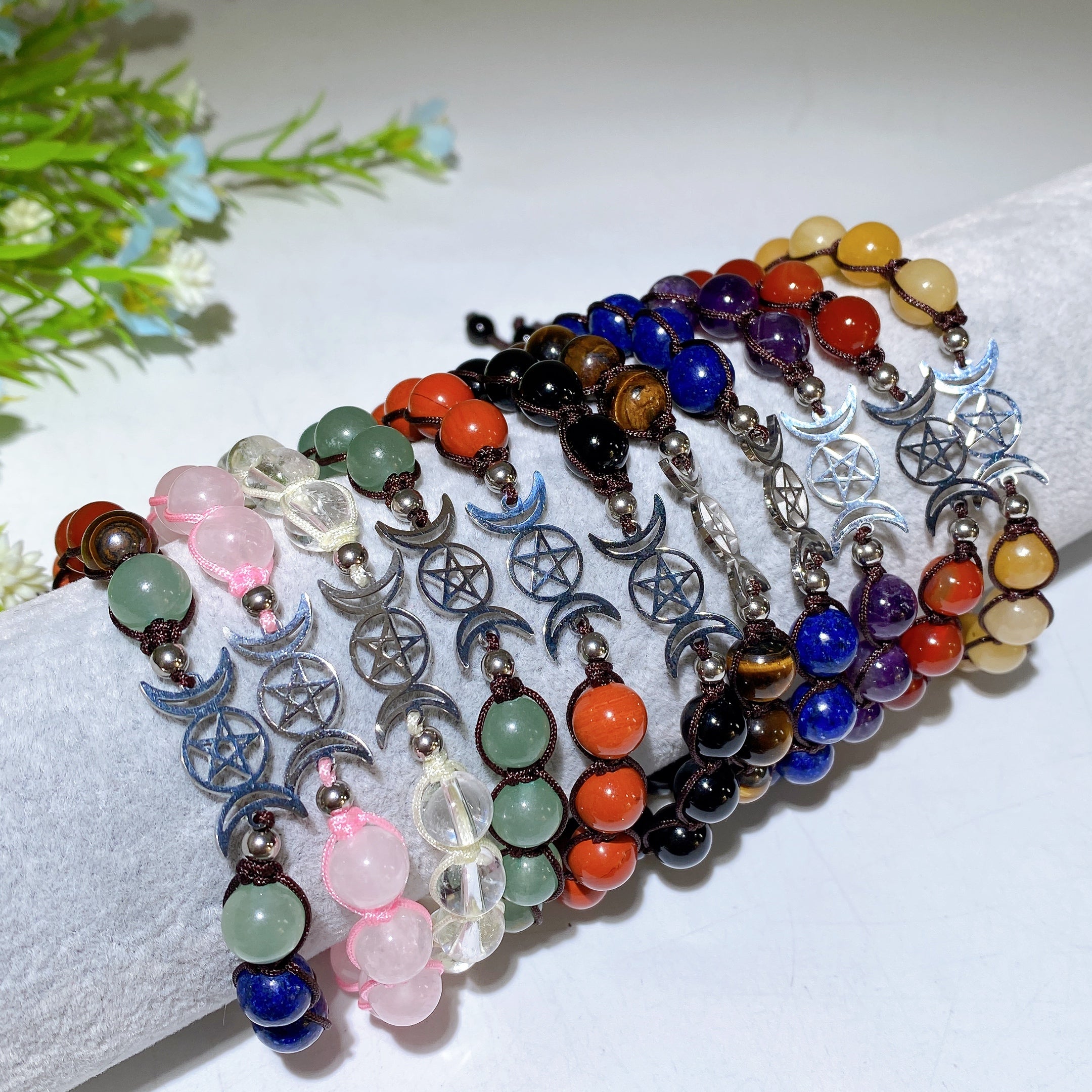 Bracelet spirituel réglable en cristaux mixtes de 8 mm