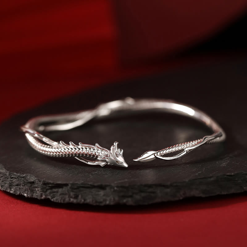 Bracelet réglable en argent sterling 925 avec dragon porte-bonheur