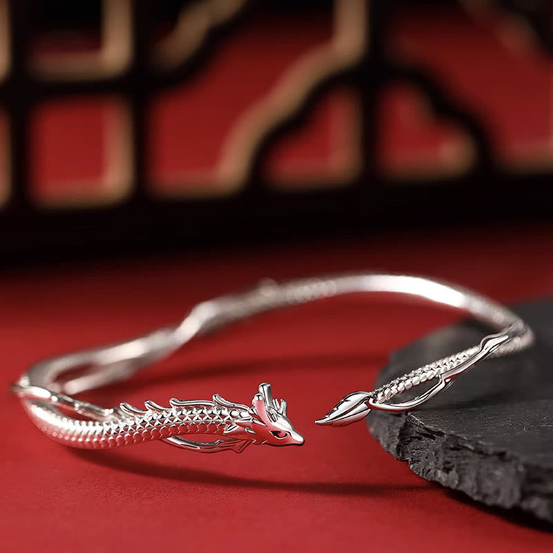 Bracelet réglable en argent sterling 925 avec dragon porte-bonheur