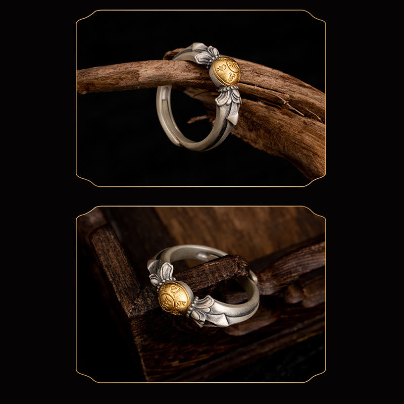 Bague réglable en argent sterling 925 avec mantras Om Mani Padme Hum