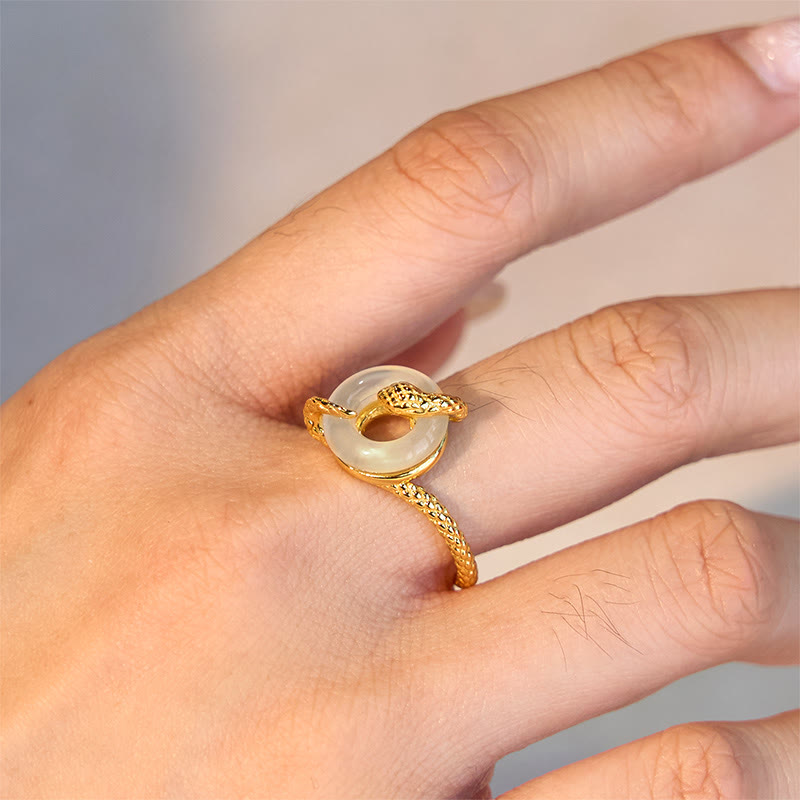 Bague ajustable en argent sterling 925 avec boucle de paix et pierre de calcédoine