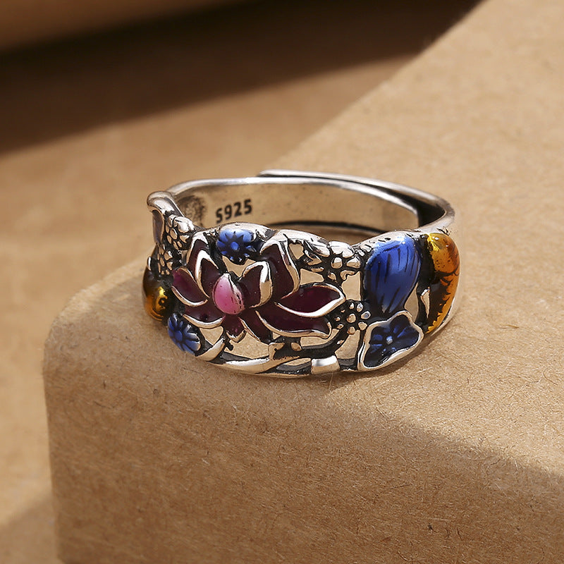 Bague ajustable en cuivre avec motif de poisson koï et porte-bonheur et richesse