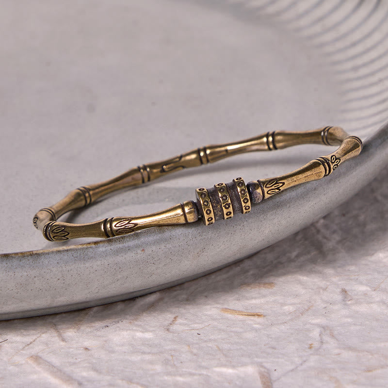 Bracelet jonc réglable en cuivre et bambou, fleur de lotus, pour la paix et la croissance