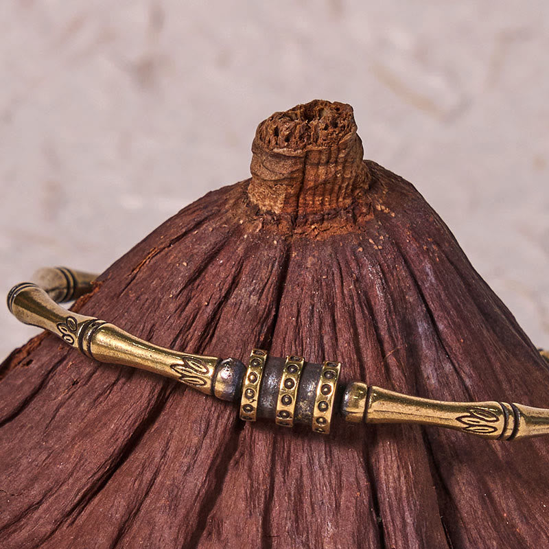 Bracelet jonc réglable en cuivre et bambou, fleur de lotus, pour la paix et la croissance