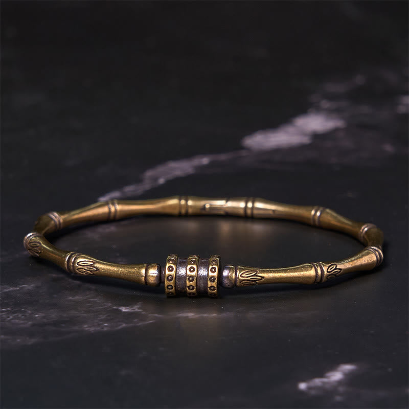 Bracelet jonc réglable en cuivre et bambou, fleur de lotus, pour la paix et la croissance