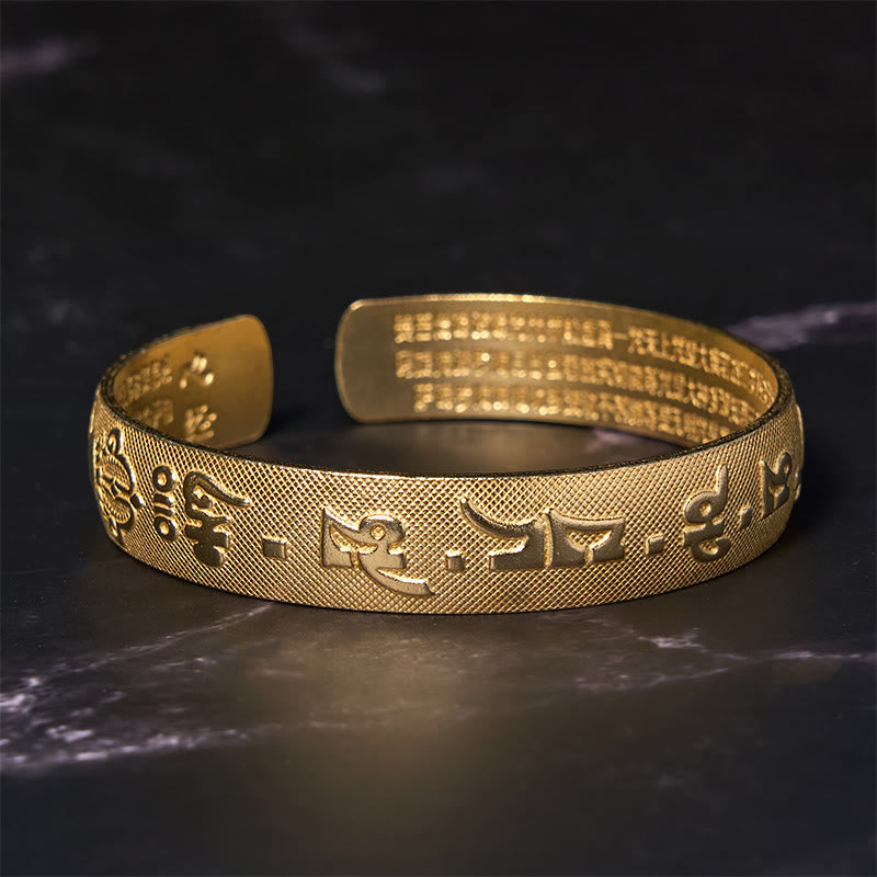 Bracelet réglable en cuivre Om Mani Padme Hum avec gravure du Sutra du Cœur