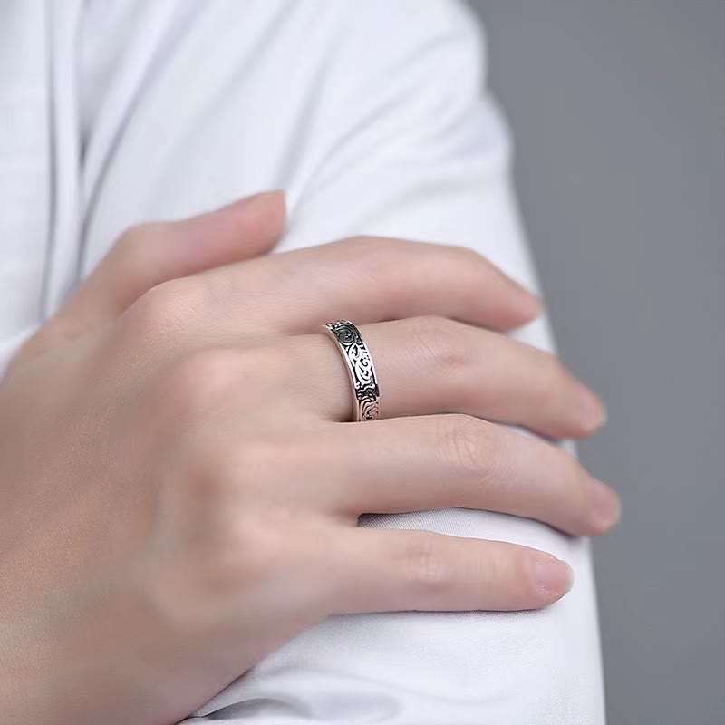 Bague ajustable en cuivre avec fleur de la dynastie Tang pour la chance