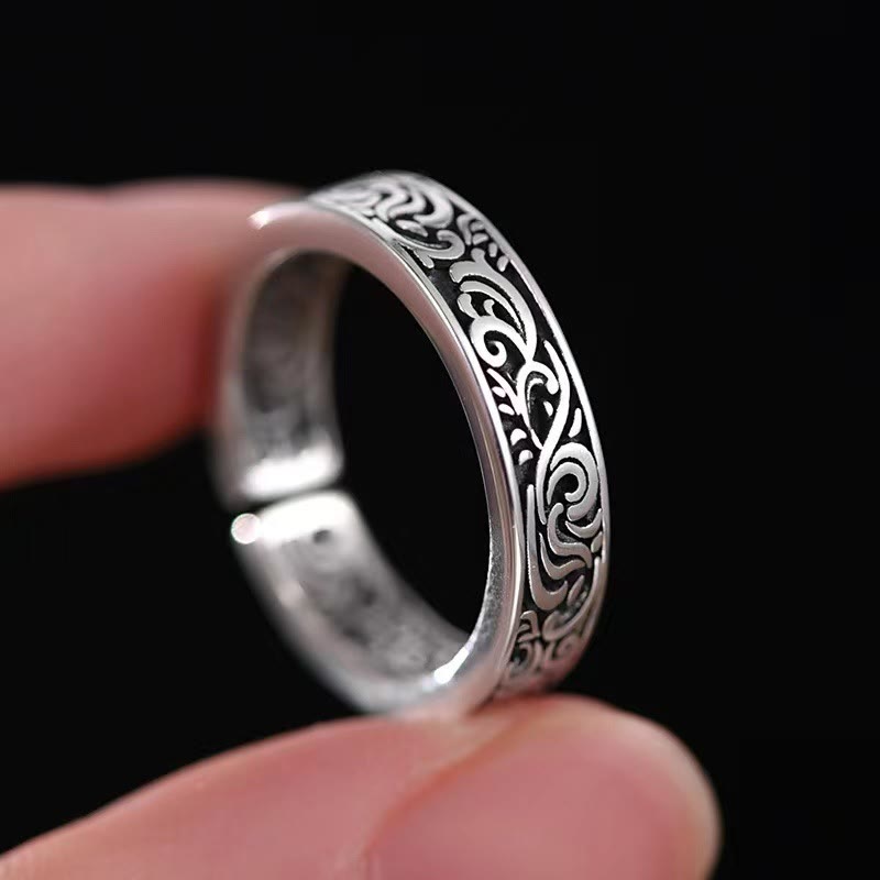 Bague ajustable en cuivre avec fleur de la dynastie Tang pour la chance