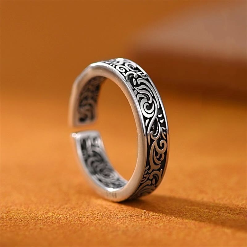 Bague ajustable en cuivre avec fleur de la dynastie Tang pour la chance