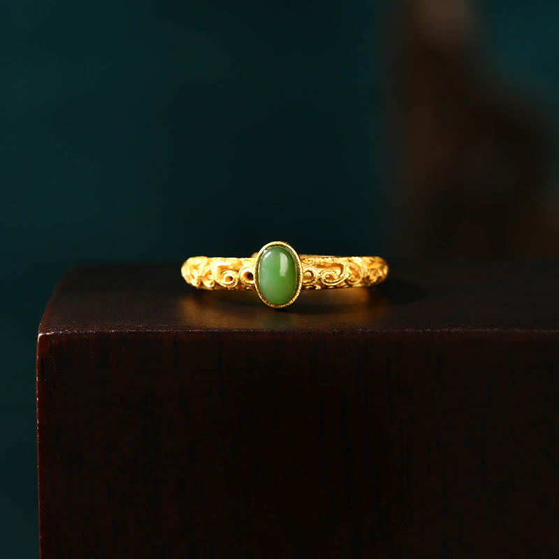 Bague porte-bonheur ajustable en jade cyan pour le succès et la guérison