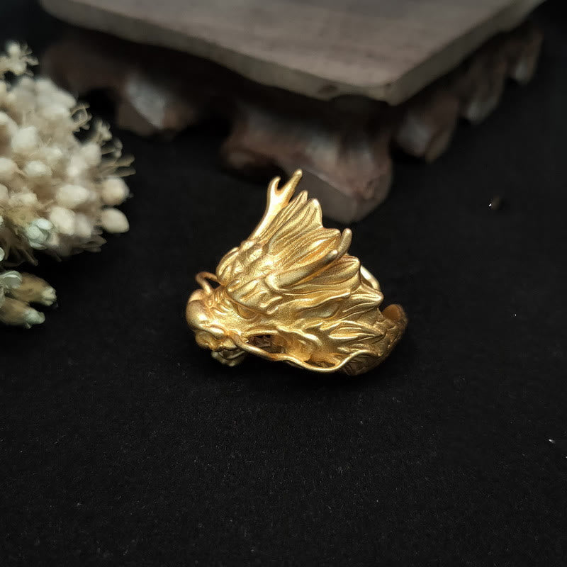 Bague de protection porte-bonheur réglable en forme de dragon doré