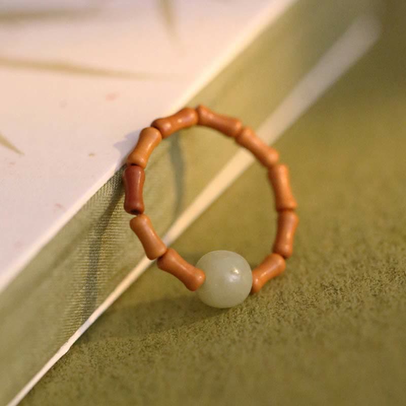 Bague porte-bonheur ajustable en jade Hetian et bambou