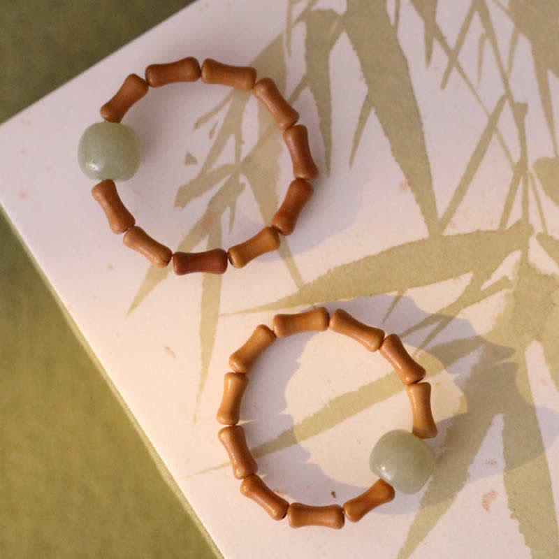 Bague porte-bonheur ajustable en jade Hetian et bambou