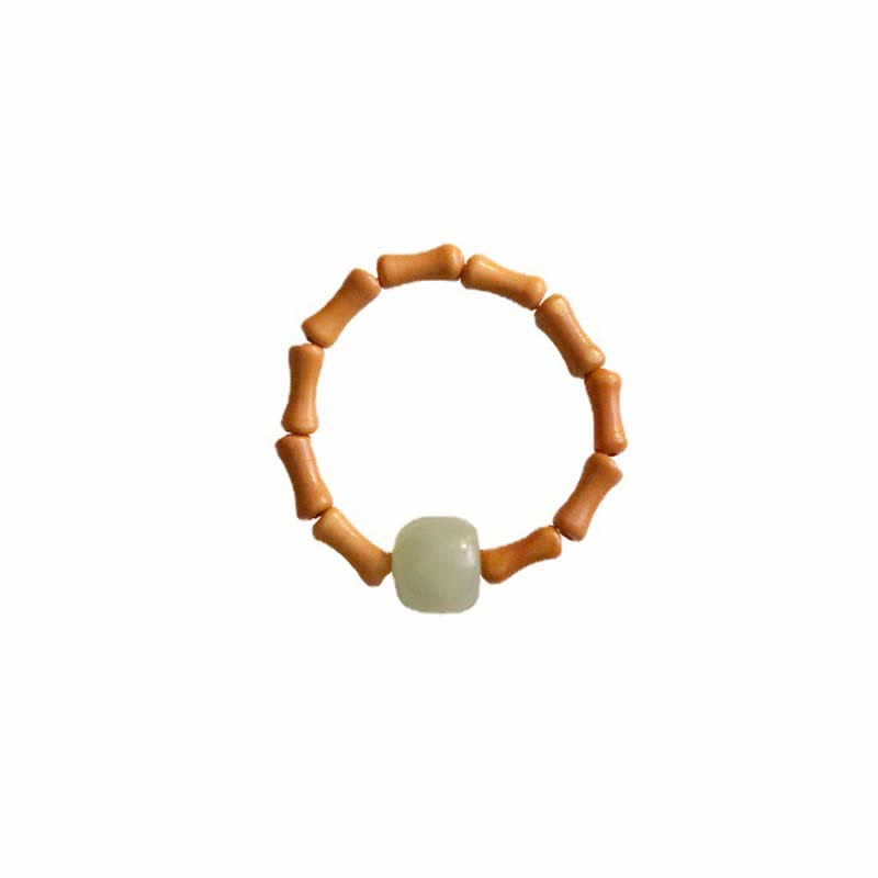 Bague porte-bonheur ajustable en jade Hetian et bambou