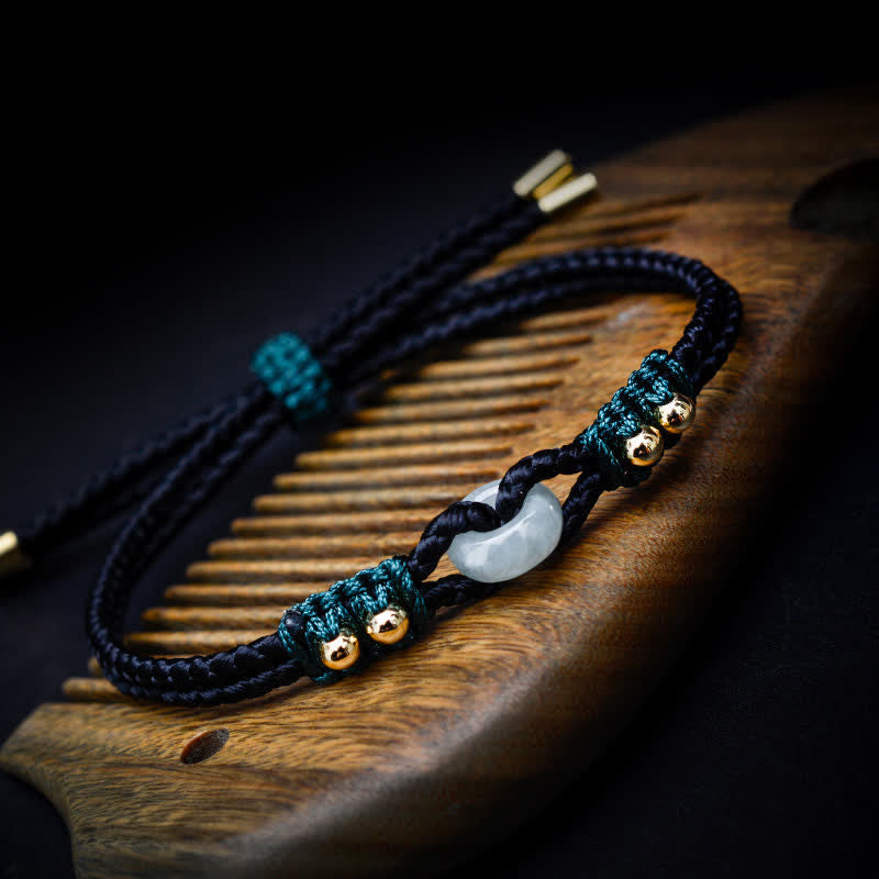 Bracelet en jade réglable avec boucle de paix pour l'abondance