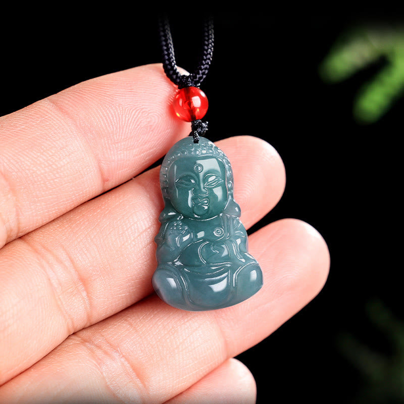 Collier pendentif Bouddha de la prospérité en jade réglable 60 cm