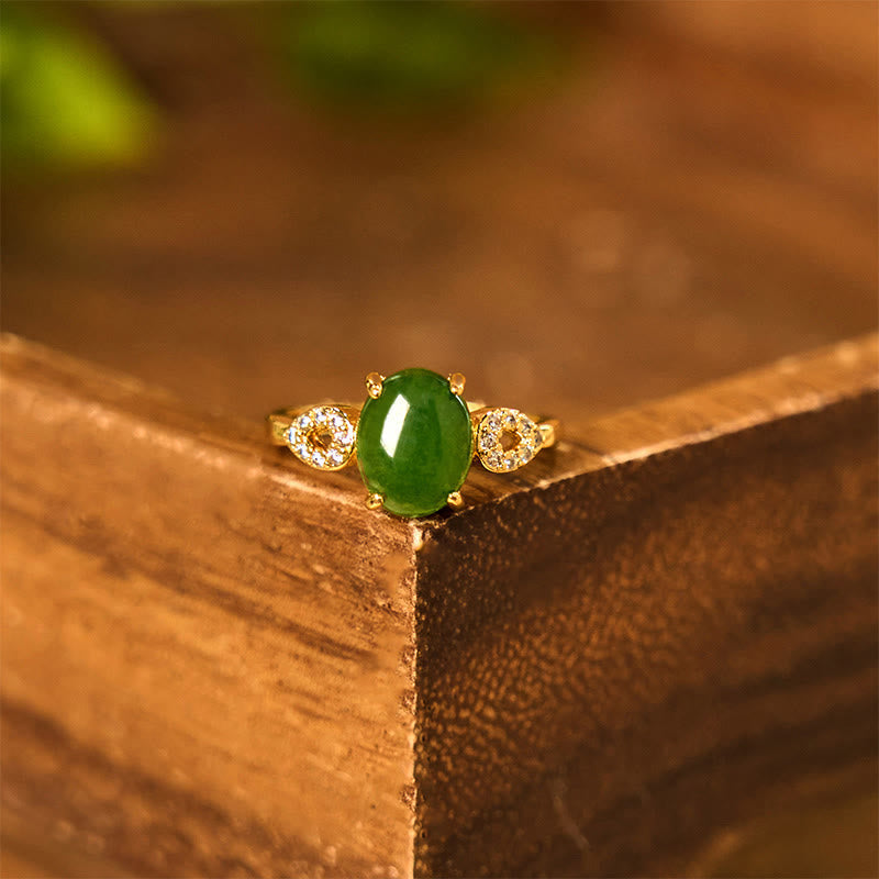 Bague de prospérité réglable en jade 8 x 10 mm avec boucle, or ou argent
